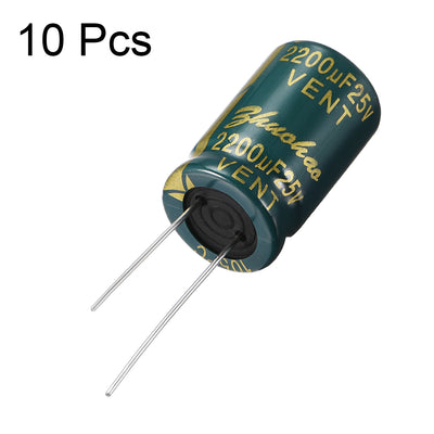 Harfington Uxcell Aluminum Radial Electrolytic Capacitor Low ESR Green with 2200UF 25V 105 Celsius Life 3000H 13 x21 mm High Ripple Current,Low Impedance 10pcs