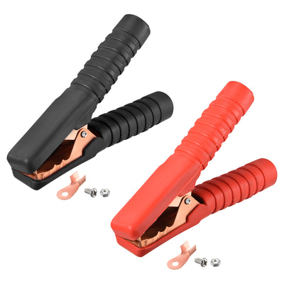 Harfington Uxcell 2 Pcs Copper Coated Alligator Clip Adapter 300A Test Clamp Full Shroud Red Black