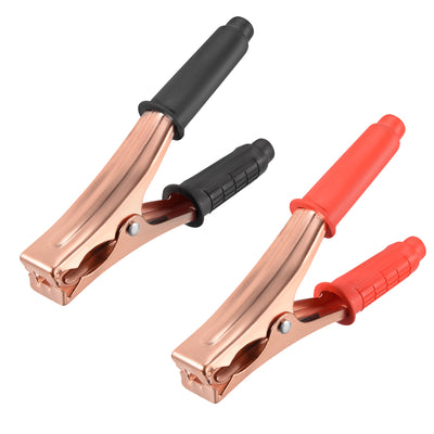 Harfington Uxcell 2 Pcs Copper Plated Alligator Clip Adapter 200A Test Clamp Half Shroud Black Red