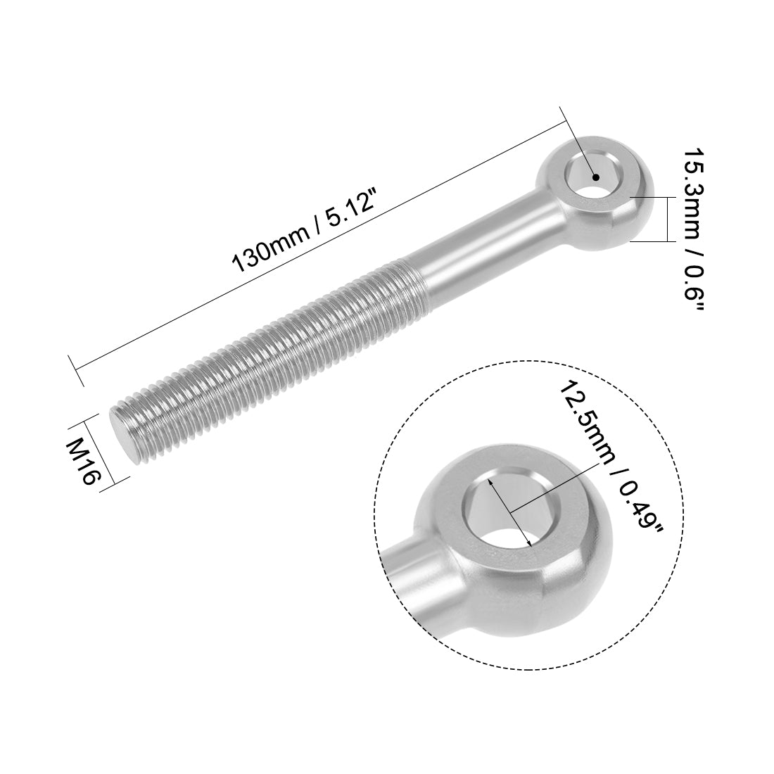 uxcell Uxcell M16 x 130mm Machinery Shoulder Swing Lifting Eye Bolt 304 Stainless Steel Metric Thread