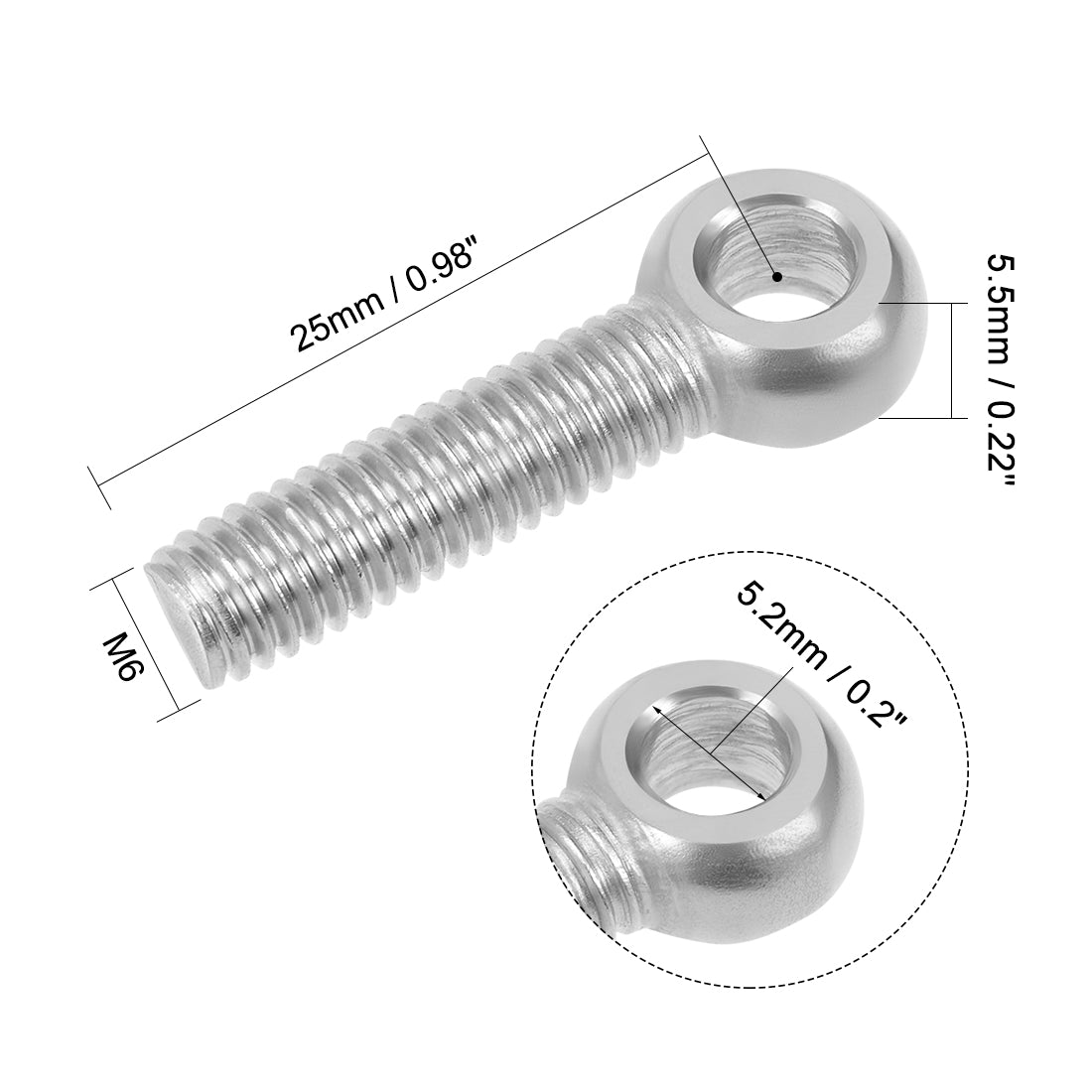 uxcell Uxcell M6 x 25mm Machinery Shoulder Swing Lifting Eye Bolt 304 Stainless Steel Metric Thread 5pcs