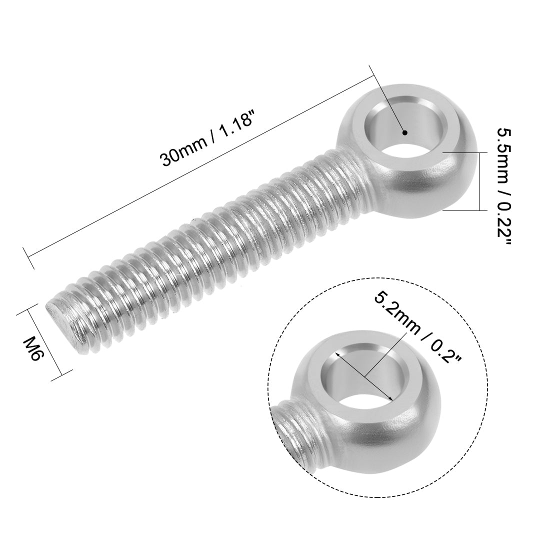 uxcell Uxcell M6 x 30mm Machinery Shoulder Swing Lifting Eye Bolt 304 Stainless Steel 5pcs