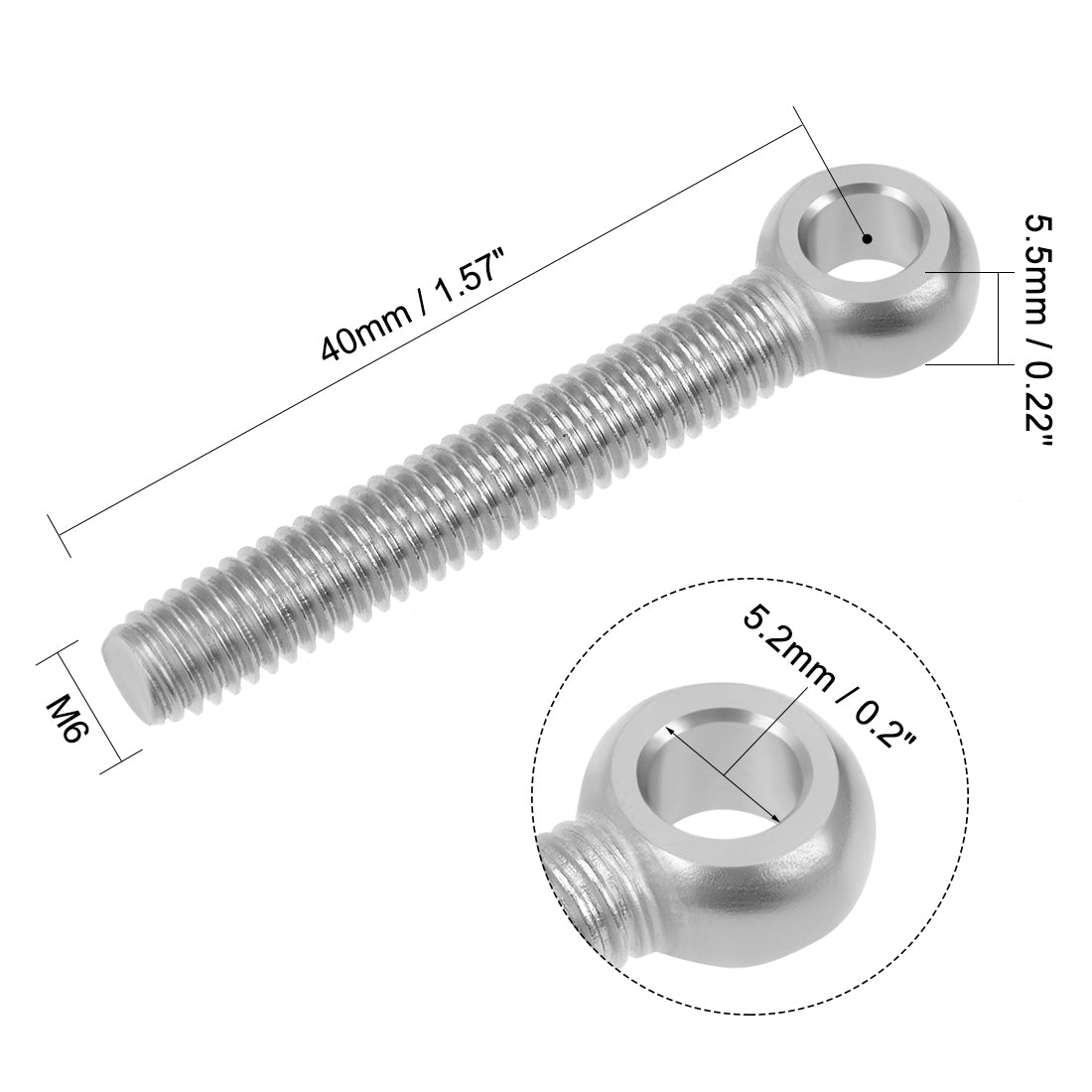 uxcell Uxcell M6 x 40mm Machinery Shoulder Swing Lifting Eye Bolt 304 Stainless Steel Metric Thread 2pcs