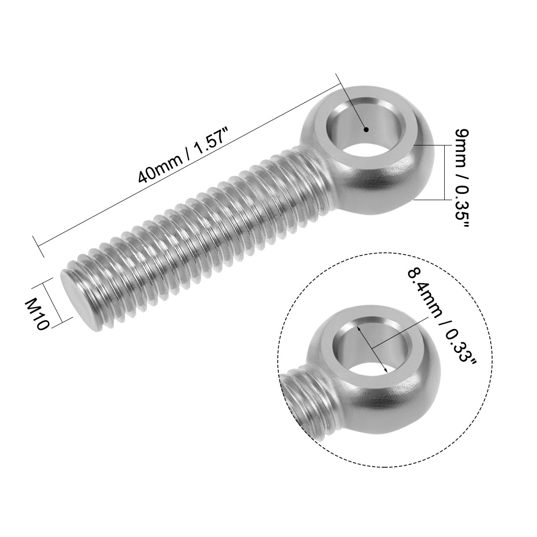 uxcell Uxcell M10 x 40mm Machinery Shoulder Swing Lifting Eye Bolt 304 Stainless Steel Metric Thread 2pcs