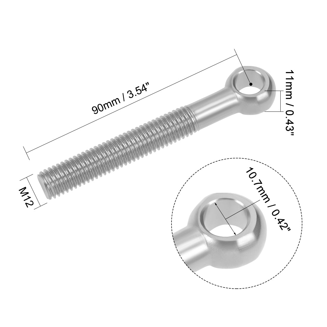 uxcell Uxcell M12 x 90mm Machinery Shoulder Swing Lifting Eye Bolt 304 Stainless Steel Metric Thread
