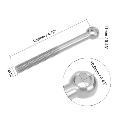 Harfington Uxcell M12 x 120mm Machinery Shoulder Swing Lifting Eye Bolt 304 Stainless Steel Metric Thread