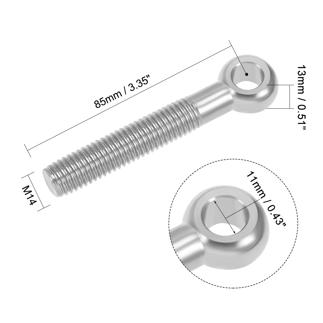 uxcell Uxcell M14 x 85mm Machinery Shoulder Swing Lifting Eye Bolt 304 Stainless Steel Metric Thread 2pcs