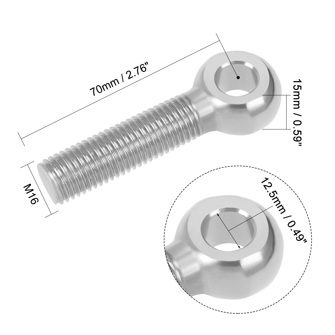 Uxcell M16 x 70mm Machinery Shoulder Swing Lifting Eye Bolt 304 ...