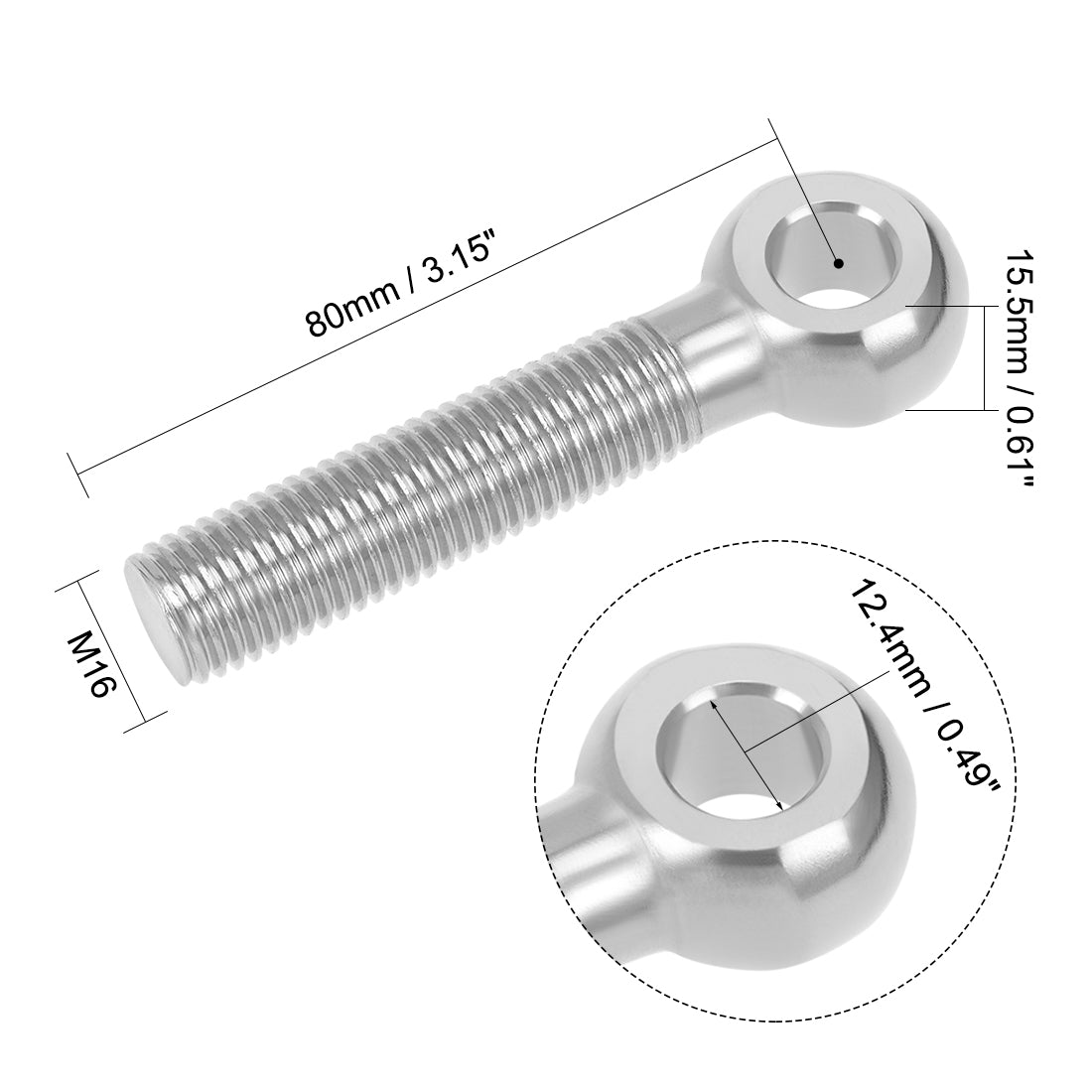 uxcell Uxcell M16 x 80mm Machinery Shoulder Swing Lifting Eye Bolt 304 Stainless Steel Metric Thread