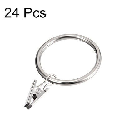 Harfington Uxcell Curtain Clip Rings with Hooks Metal 1.5 Inch Inner Dia 4mm Thickness Drapery Ring for Window Curtain Rods Silver Tone 24 Pcs