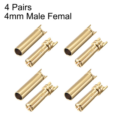 Harfington Uxcell 4mm Bullet Connector Gold Plated Banana Plugs Male&Female 4pairs