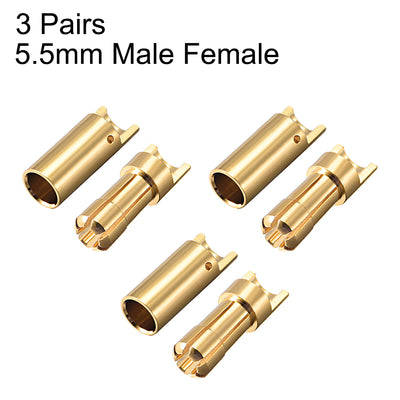Harfington Uxcell 5.5mm Bullet Connector Gold Plated Banana Plugs Male&Female 3pairs