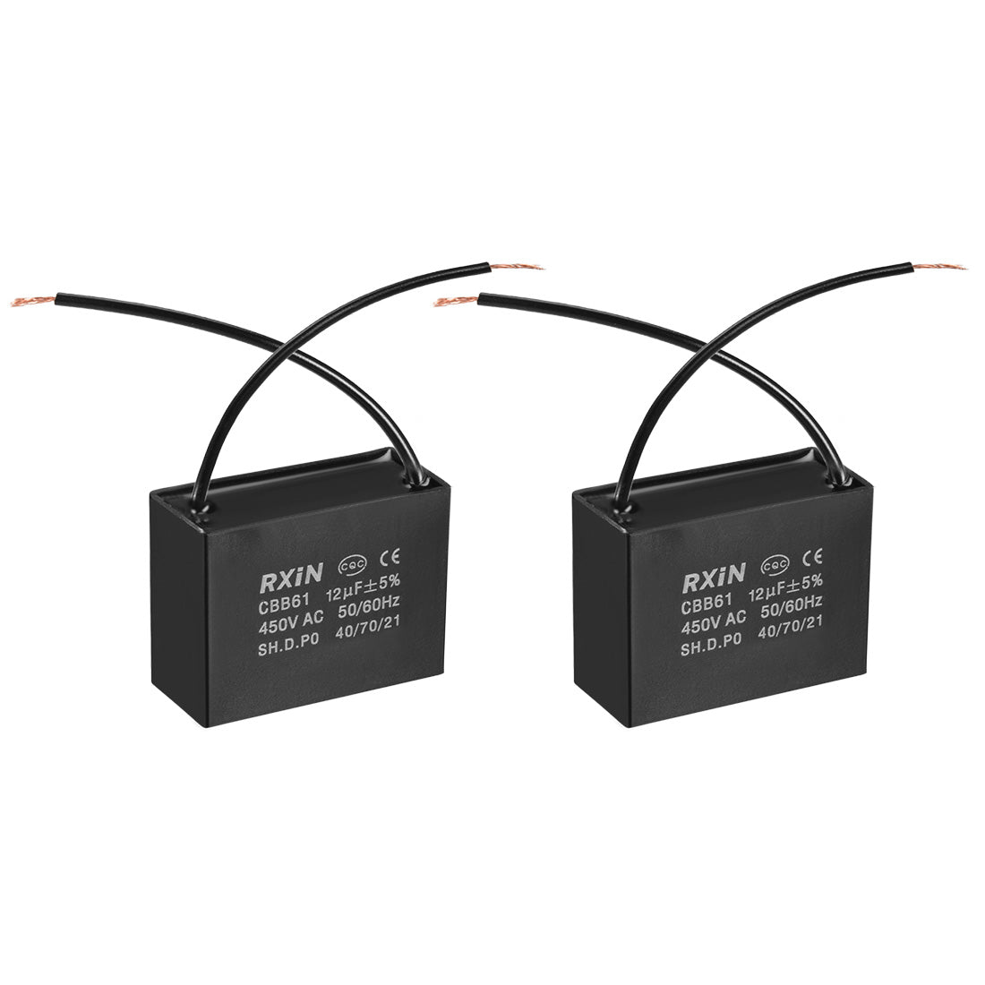 uxcell Uxcell CBB61 Run Capacitor 450V AC 12uF 2 Wires Metallized Polypropylene Film Capacitors for Ceiling Fan 2pcs