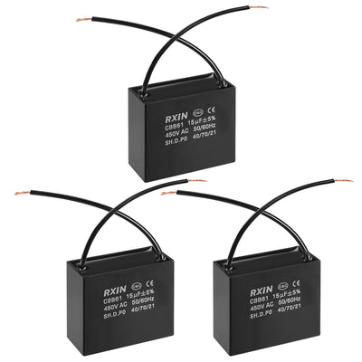 Harfington Uxcell CBB61 Run Capacitor 450V AC 15uF 2 Wires Metallized Polypropylene Film Capacitors for Ceiling Fan 3pcs