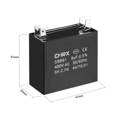 Harfington Uxcell CBB61 Run Capacitor 450V AC 8uF Doule Insert Metallized Polypropylene Film Capacitors for Ceiling Fan