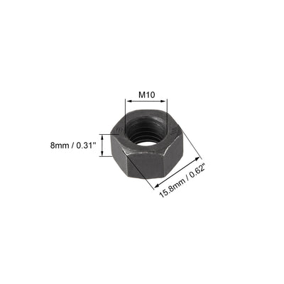 Harfington Uxcell M10 Metric Carbon Steel Grade 8.8 Hexagon Hex Nut Black 10pcs