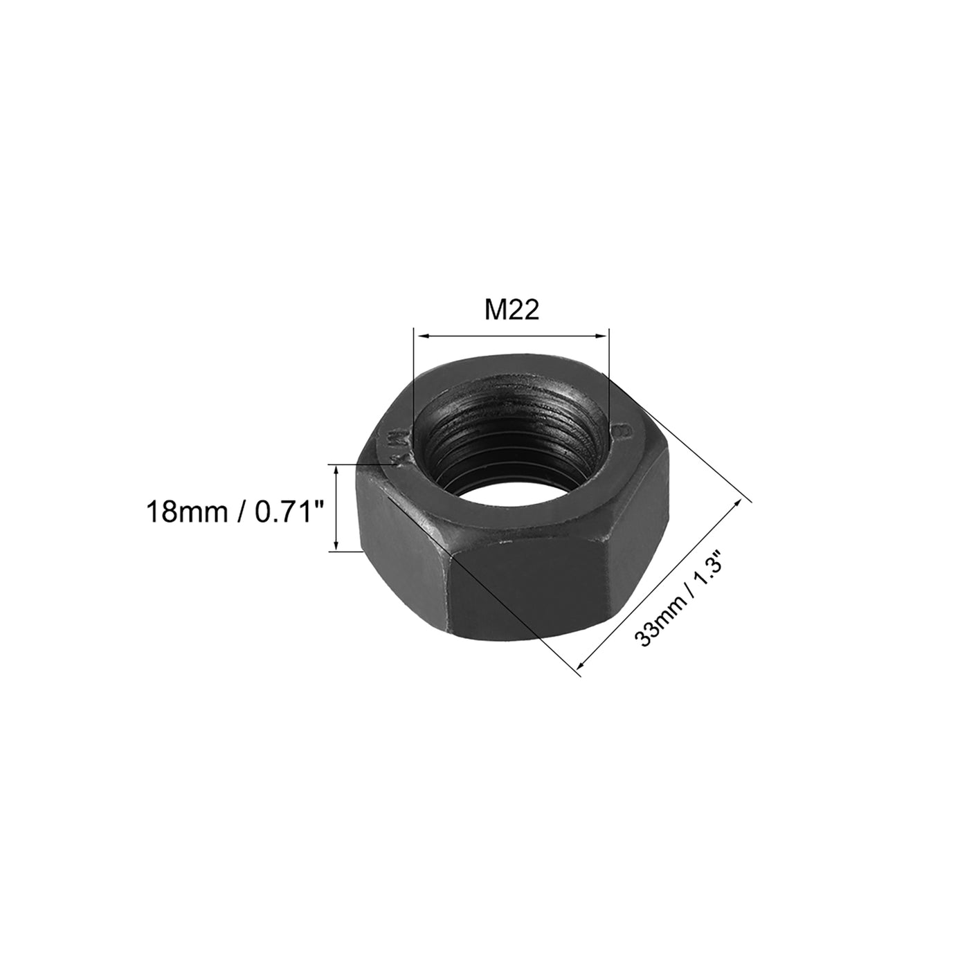 Uxcell Uxcell M22 Metric Carbon Steel Grade 8.8 Hexagon Hex Nut Black 4pcs