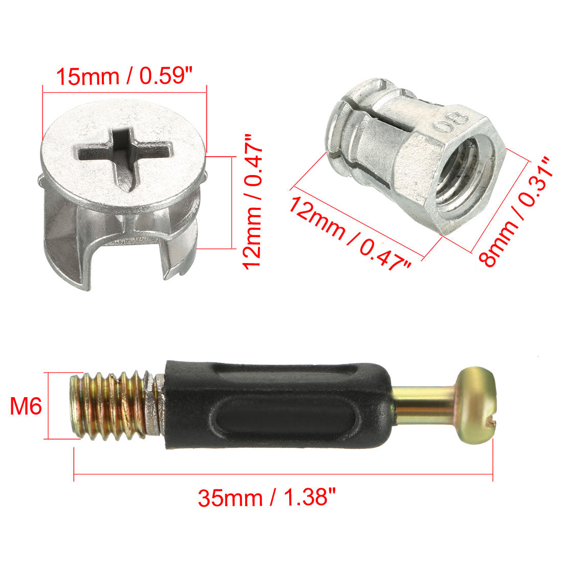 uxcell Uxcell 20 Sets Furniture Connecting 15mm OD Cam Fitting w Dowel Bolts Pre-inserted Nut