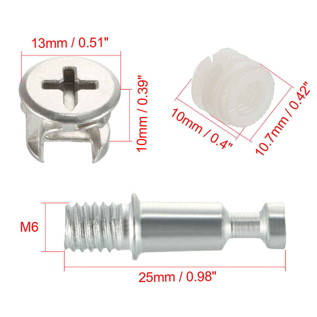 uxcell Uxcell 20 Sets Furniture Connecting 13mm OD Cam Fitting with Dowel Pre-inserted Nut