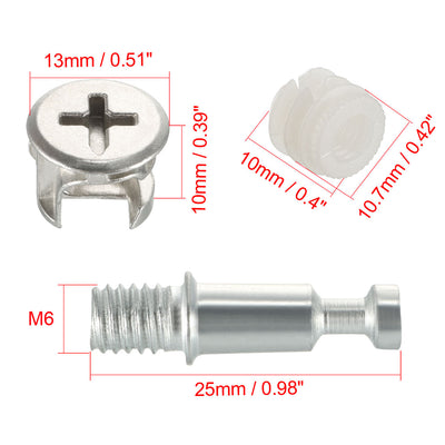 Harfington Uxcell 20 Sets Furniture Connecting 13mm OD Cam Fitting with Dowel Pre-inserted Nut
