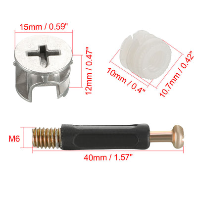 Harfington Uxcell 10 Sets Furniture Connecting 15mm OD Cam Fitting with Dowel Pre-inserted Nut