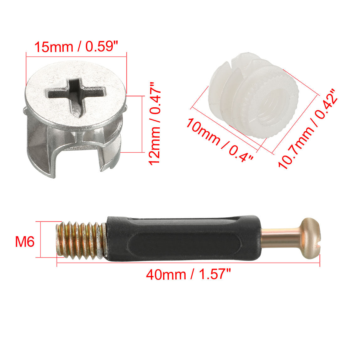 uxcell Uxcell 50 Sets Furniture Connecting 15mm OD Cam Fitting with Dowel Pre-inserted Nut