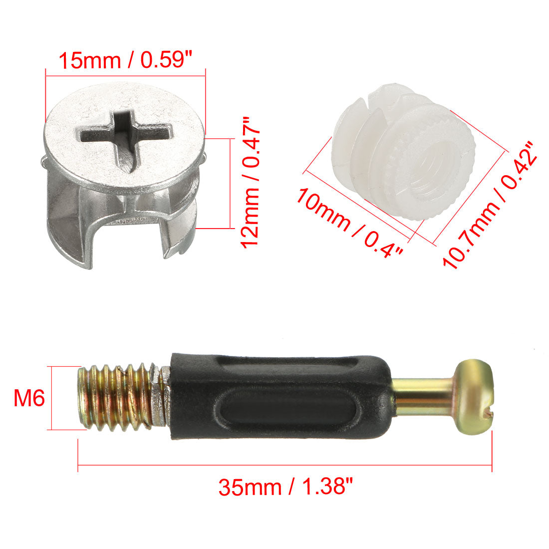uxcell Uxcell 10 Sets Furniture Connecting 15mm OD Cam Fitting w Dowel Screws Pre-inserted Nut