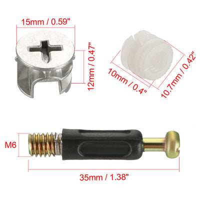 Harfington Uxcell 30 Sets Furniture Connecting 15mm OD Cam Fitting w Dowel Screws Pre-inserted Nut
