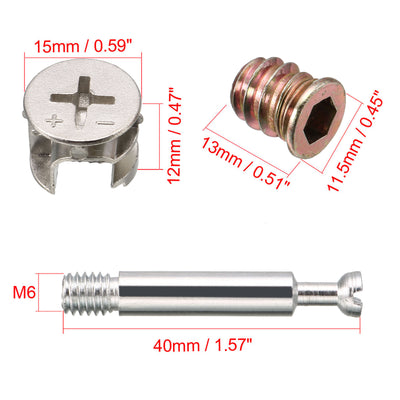 Harfington Uxcell 10 Sets Furniture Connecting 15mm OD Cam Self-tapping Fitting with Dowel Nut
