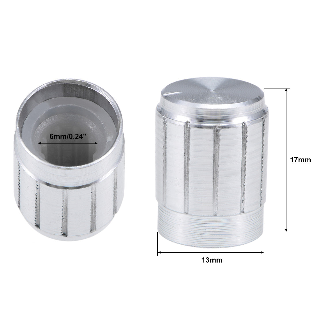 uxcell Uxcell 5Pcs 13x 17mm Aluminium Alloy Potentiometer Volume Control Rotary Knob Knurled Shaft Hole Silver Tone