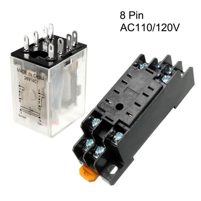 Harfington Uxcell AC110/120V Coil Red Indicator Light 8 Pin DPDT Electromagnetic General Purpose Power Relay + Socket Base