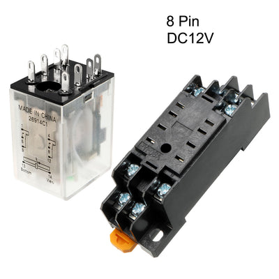 Harfington Uxcell DC12V Coil Green Indicator Light 8 Pin DPDT Electromagnetic General Purpose Power Relay + Socket Base