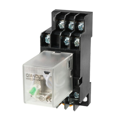 Harfington Uxcell DC48V Coil Green Indicator Light 11 Pin 3P3T Electromagnetic General Purpose Power Relay + Socket Base