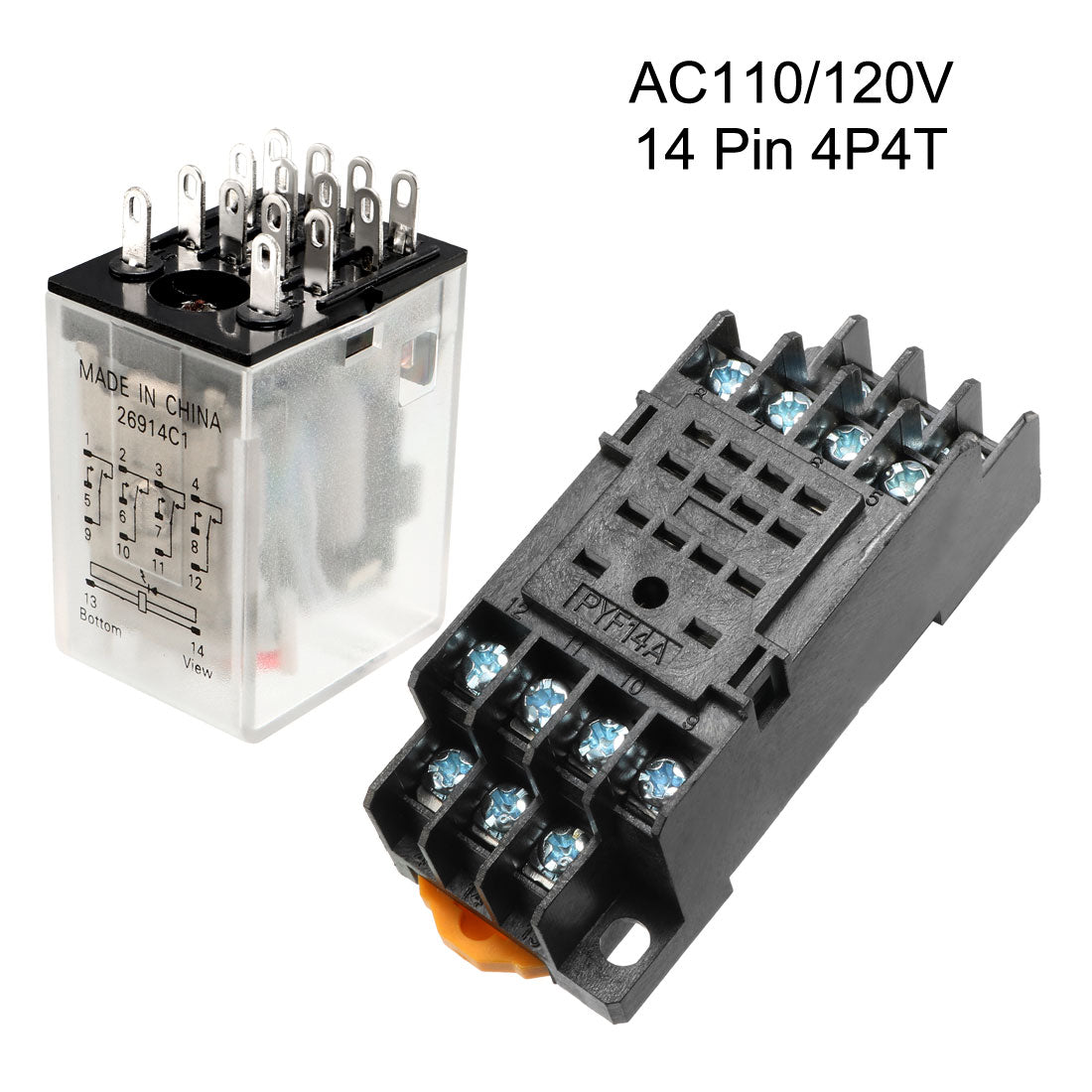 uxcell Uxcell AC110/120V Coil Red Indicator Light 14 Pin 4P4T Electromagnetic General Purpose Power Relay + Socket Base