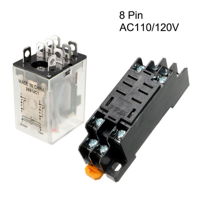 Harfington Uxcell AC110/120V Coil Red Indicator Light 8 Pin DPDT Electromagnetic General Purpose Power Relay + Socket Base JQX-13F