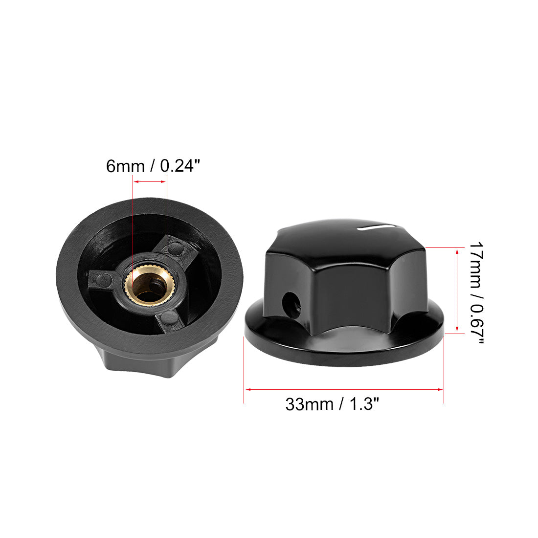 uxcell Uxcell 5Pcs 6mm Insert Shaft 33x17mm Plastic Potentiometer Rotary Knob Pots Black