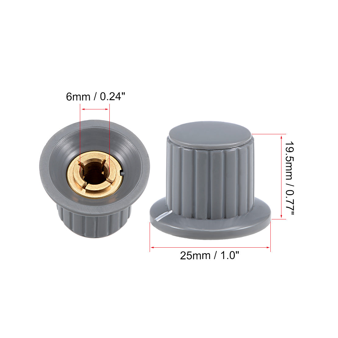 uxcell Uxcell 2Pcs 6mm Insert Shaft 25x19.5mm Plastic Potentiometer Rotary Knob Grey