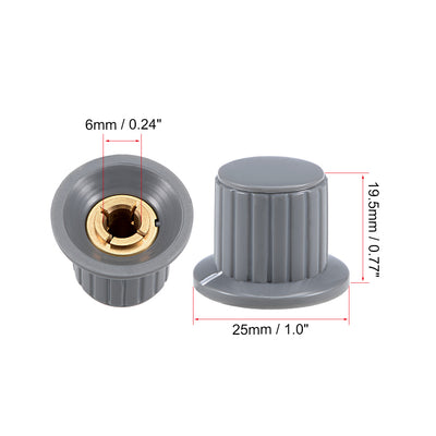 Harfington Uxcell 2Pcs 6mm Insert Shaft 25x19.5mm Plastic Potentiometer Rotary Knob Grey