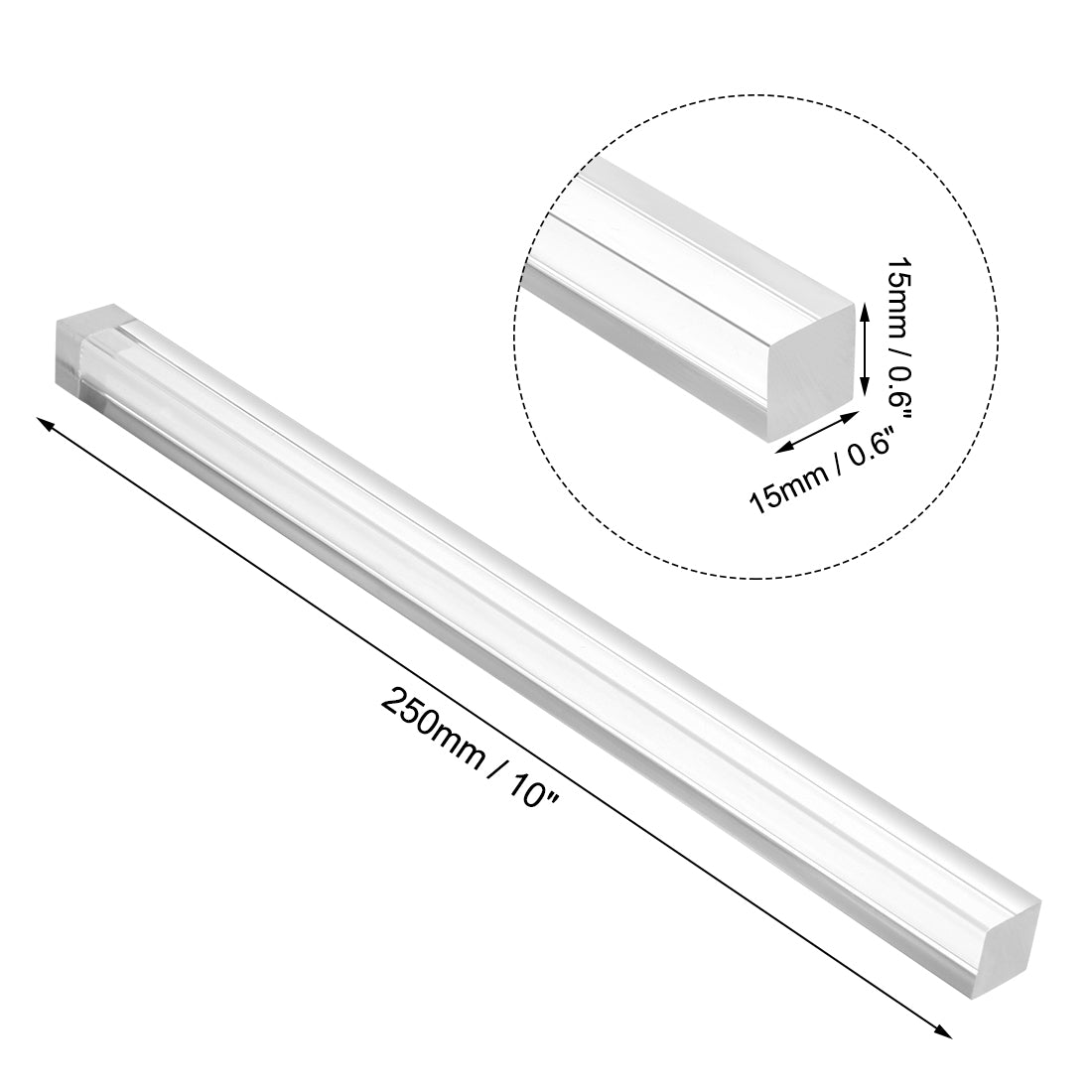 uxcell Uxcell Acrylic Rod Square Shape PMMA Bar 0.6" x 0.6" x 10" Clear