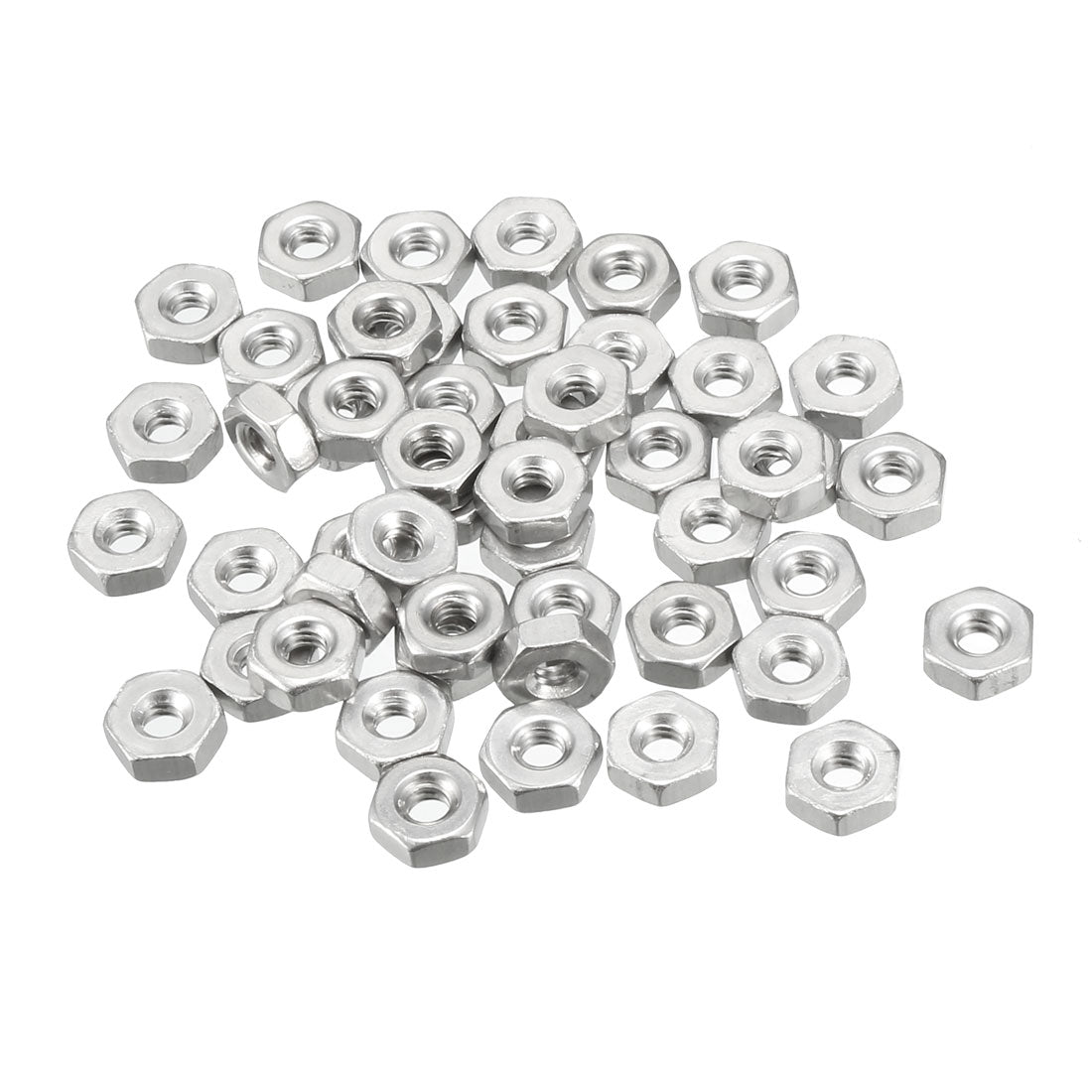 uxcell Uxcell 2# 4# 6# 8# 10# 304 Stainless Steel Hexagon Hex Nut Silver Tone  50pcs