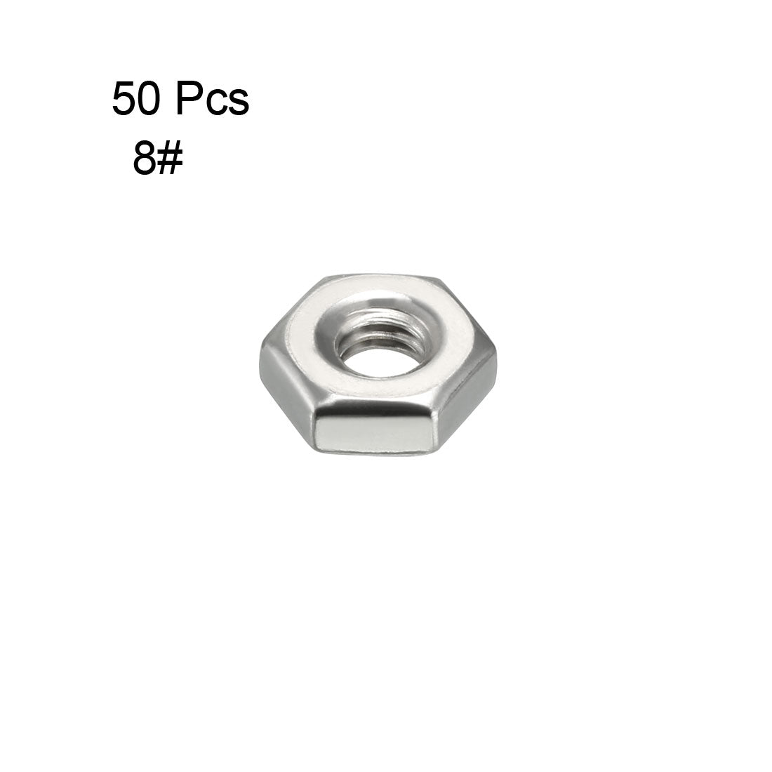 uxcell Uxcell 2# 4# 6# 8# 10# 304 Stainless Steel Hexagon Hex Nut Silver Tone  50pcs