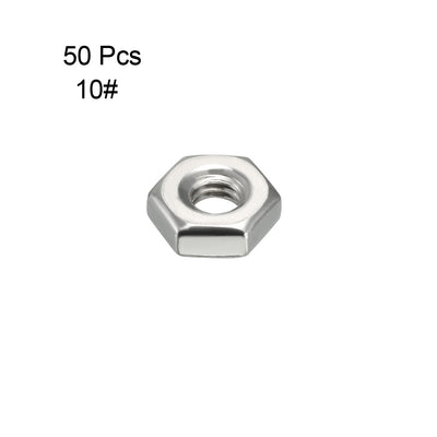 Harfington Uxcell 2# 4# 6# 8# 10# 304 Stainless Steel Hexagon Hex Nut Silver Tone  50pcs