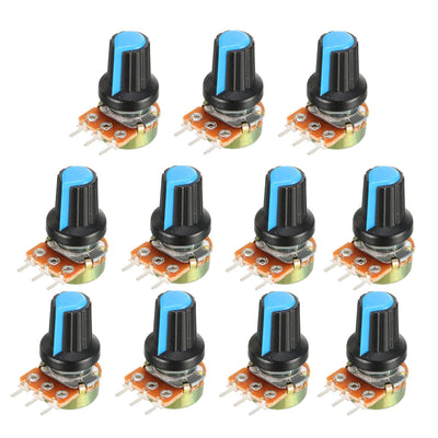 Harfington Uxcell 11Pcs 100K Variable Resistors Single Turn Rotary Carbon Film Taper Potentiometer with Knobs