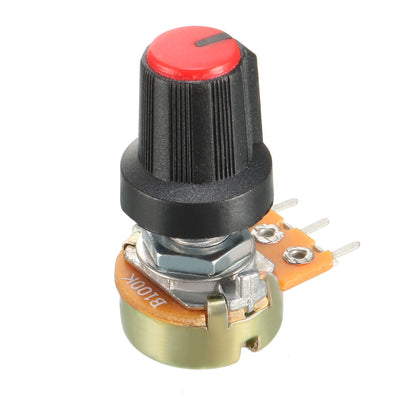 Harfington Uxcell 5Pcs 100K Ohm Variable Resistors Single Turn Rotary Carbon Film Taper Potentiometer with Knobs