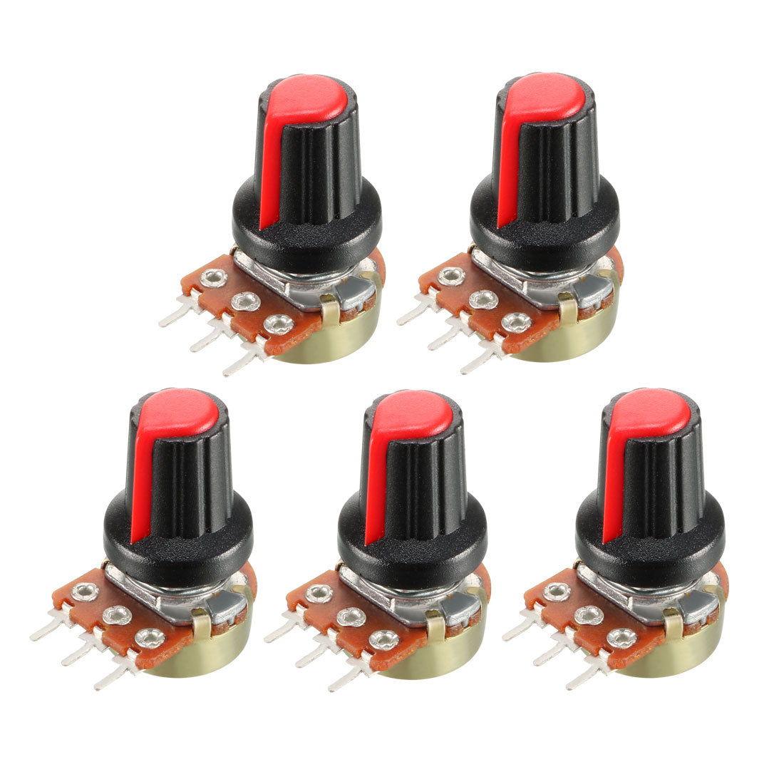 uxcell Uxcell 5Pcs 10K Ohm Variable Resistors Single Turn Rotary Carbon Film Taper Potentiometer with Knobs