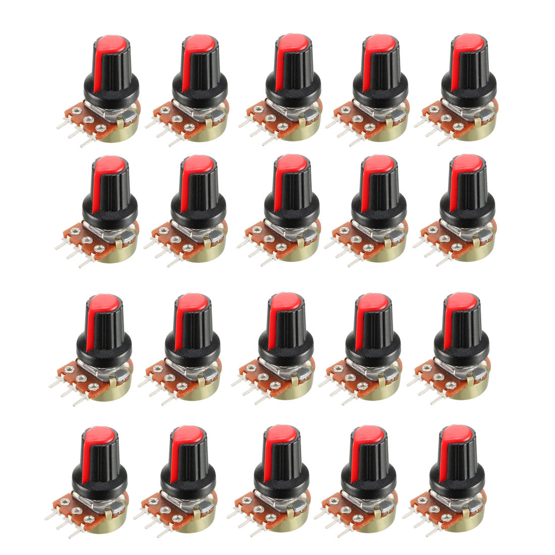 uxcell Uxcell 20Pcs 10K Ohm Variable Resistors Single Turn Rotary Carbon Film Taper Potentiometer with Knobs