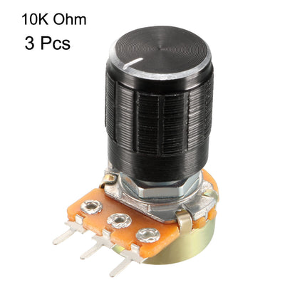 Harfington Uxcell 3Pcs 10K Ohm Variable Resistors Single Turn Rotary Carbon Film Taper Potentiometer w Knobs