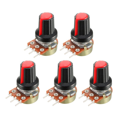 Harfington Uxcell 5Pcs 1K Ohm Variable Resistors Single Turn Rotary Carbon Film Taper Potentiometer with Knobs