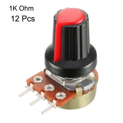 Harfington Uxcell 12Pcs 1K Ohm Variable Resistors Single Turn Rotary Carbon Film Taper Potentiometer with Knobs