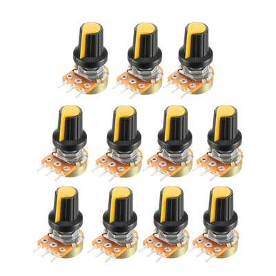 Harfington Uxcell 11Pcs 5K Ohm Variable Resistors Single Turn Rotary Carbon Film Taper Potentiometer with Knobs